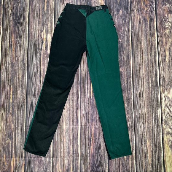 Women’s Vintage Western Ethics 2 Tone Black & Green Pants & Vest Set - Picture 3 of 12